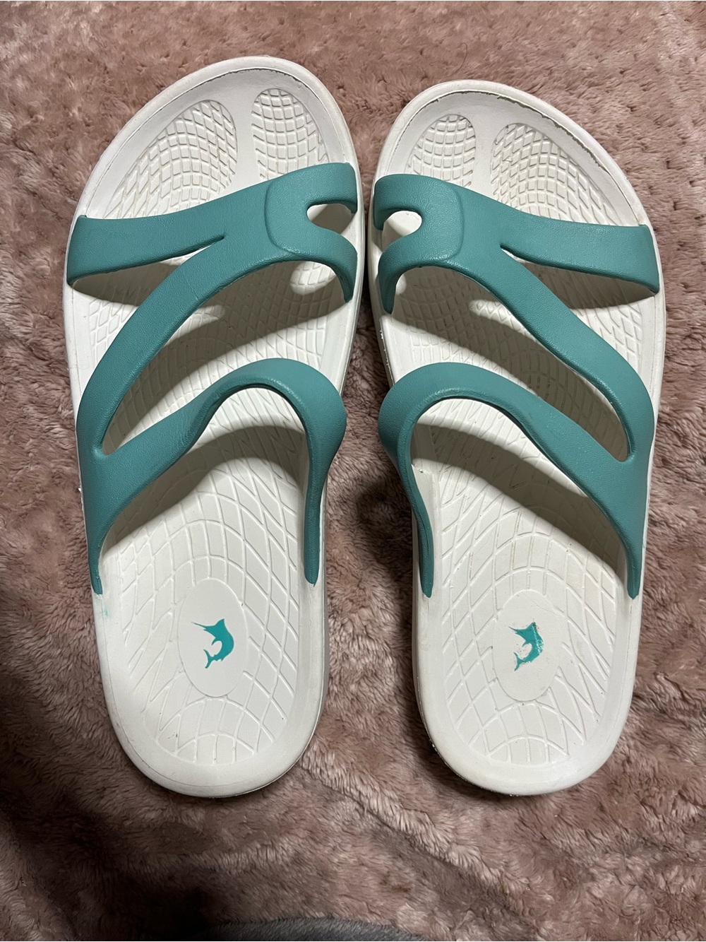 Reel Legends Teal and White Women's Slide Sandals